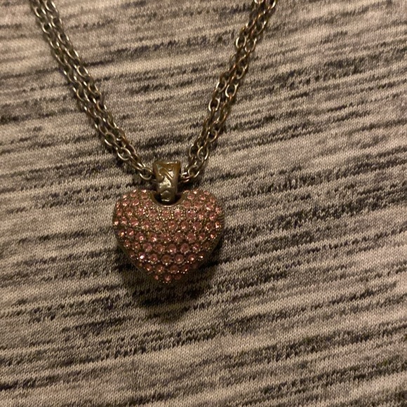 Reversible Silver-Tone Light-Pink Puff Heart Pendant Double Chain Necklace - Picture 7 of 12